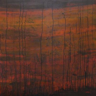 Terre de feu, 100 x 100 cm, acrylic on canvas, framed